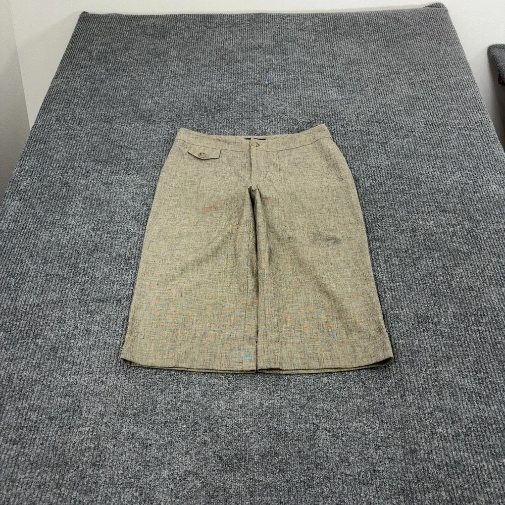 Banana Republic Cropped Pants Womens 4 Brown Cotton Linen Blend Wide Leg Career